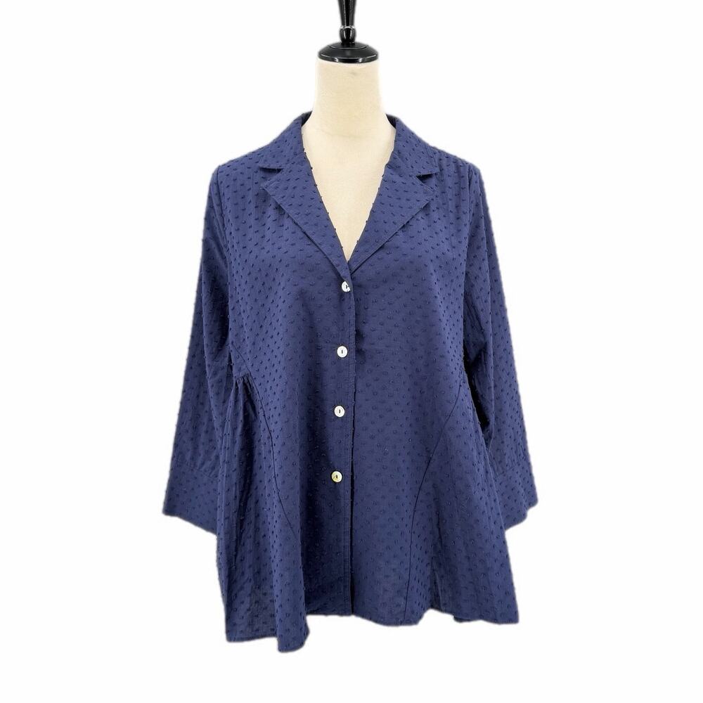 Tuckernuck Pomander Place Navy 100% Cotton Swiss Dot Preppy Coastal Blouse Top